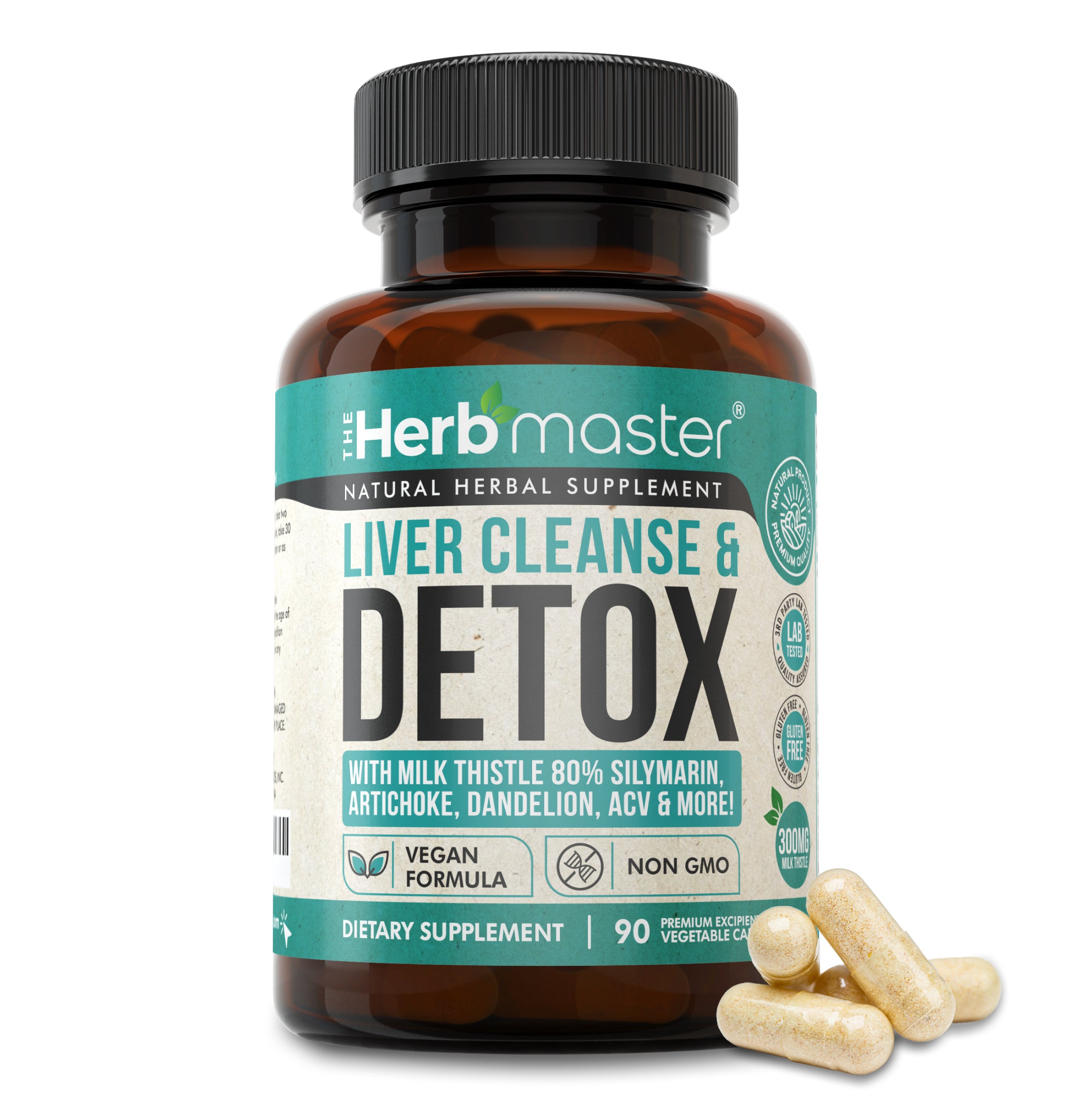 Herbmaster® Liver Cleanse & Detox 27-in-1 Milk Thistle 80% Silymarin, Artichoke Extract, Dandelion & Apple Cider Vinegar - Liver Support Supplement