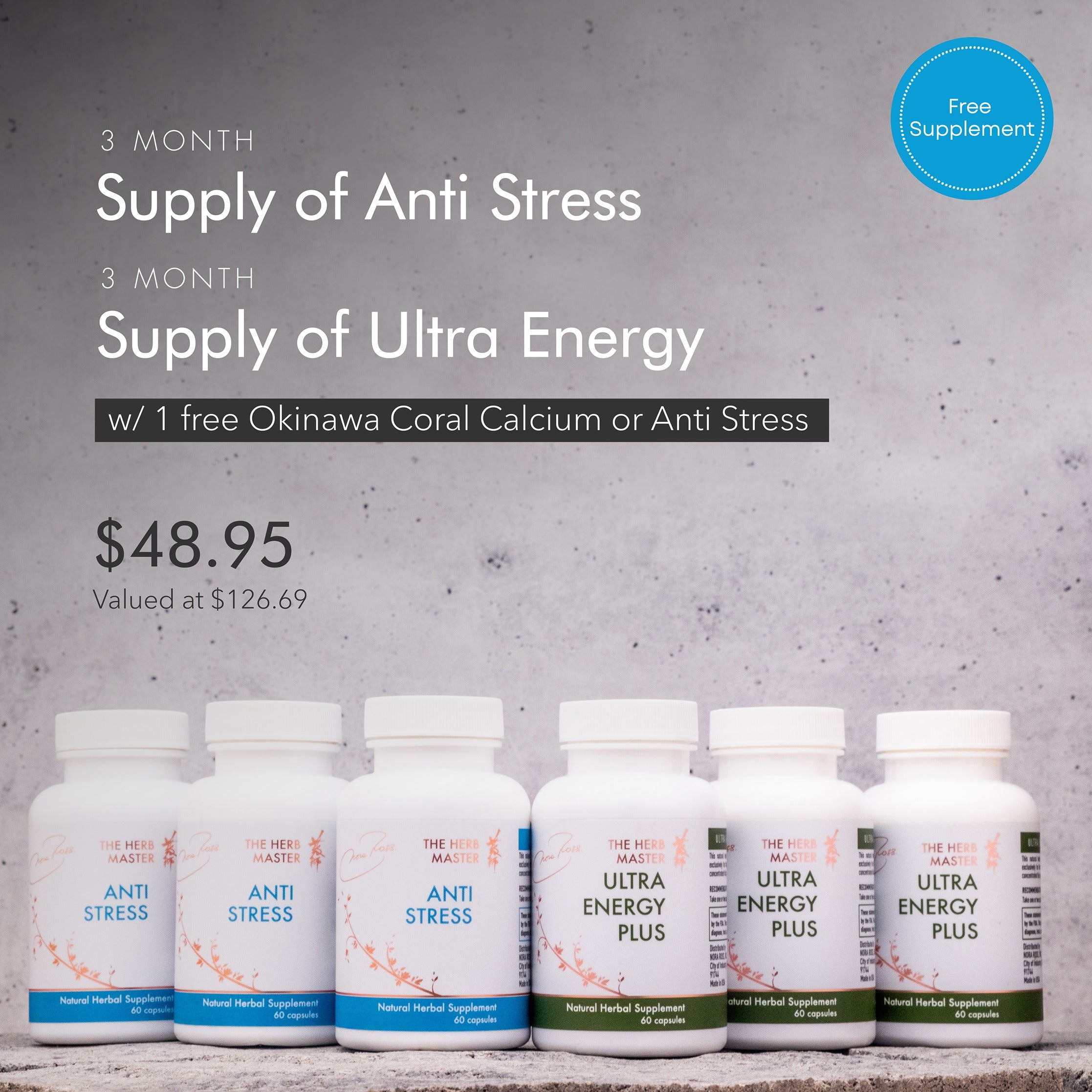 3 Month Supply of Anti Stress & Ultra Energy Duo + 1 Free Supplement